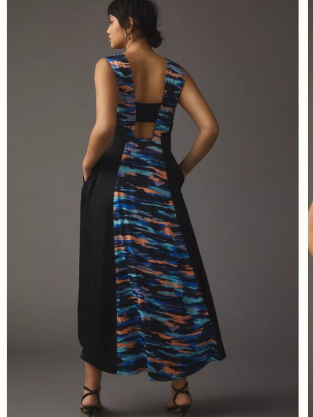 Maeve Black V-neck Maxi Dress Watercolor size 6 NWT - Picture 4 of 14